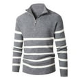 thumbnail image 1 of gbyLJF Men's Striped Knitted Pullover Half-zipper Long Sleeve Sweater Casua Comfy Stand Up Collar Top Quarter Zip Sweatshirt for Men, 1 of 9