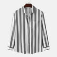 thumbnail image 1 of gbyLJF Men's Striped Shirt Single-sided Pocket Button Down Stand-up Collar Top Lightweight Breathable Long Sleeve Cardigan, 1 of 7