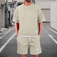 thumbnail image 1 of gbyLJF Men's Summer 2 Piece Outfits Short Sleeve Crewneck T Shirt and Shorts Casual Set Tracksuit Set with PocketsKhaki,XXL, 1 of 7