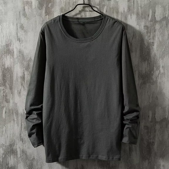 gbyLJF Men's Sweatshirt Casual Loose Comfy Long Sleeve Pullover Shirts Solid Color Cotton Round Neck Base Layer Shirt