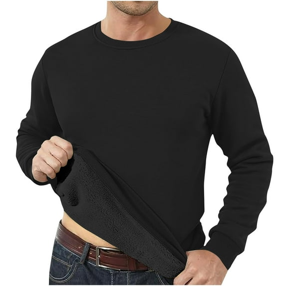 gbyLJF Men's Thick Round Neck Sweatshirt Solid Color Long Sleeve Base Layer Shirt Loose Fit Pullover Topst for Autumn and Winter