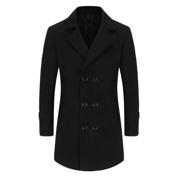 gbyLJF Men's Turndown Collar Overcoat Mid-length Solid Color Cardigan Double Breasted Casual Outwear with Pockets
