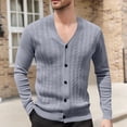 thumbnail image 1 of gbyLJF Men's V-neck Knitted Cardigan Solid Color Long Sleeve Open Front Sweaters Casual Slim Fit Button Down Sweater Coat, 1 of 7