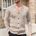 thumbnail image 1 of gbyLJF Men's V-neck Knitted Cardigan Solid Color Long Sleeve Open Front Sweaters Casual Slim Fit Button Down Sweater Coat, 1 of 8