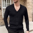 thumbnail image 1 of gbyLJF Men's V-neck Knitted Cardigan Solid Color Long Sleeve Open Front Sweaters Casual Slim Fit Button Down Sweater Coat, 1 of 7
