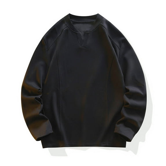 gbyLJF Men's V-neck Sweatshirt Casual Solid Color Long Sleeved Basic Pullover Loose and Soft Sport top Big and Tall Blouse