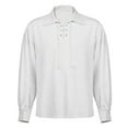 thumbnail image 1 of gbyLJF Men's Vintage Strappy Blouse Medieval Stage Performance Clothing Solid Color Long Sleeve Lapel Dress Shirt, 1 of 6
