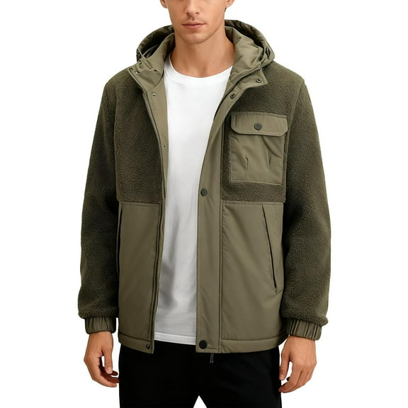 gbyLJF Men's Winter Jacket Solid Color Cotton-padded Hooded Jackets Windbreaker Zip Up Casual Coat with Pocket