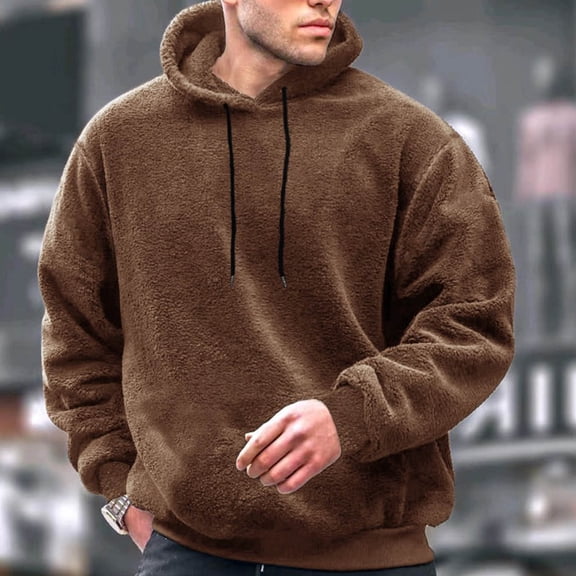 gbyLJF Men's Winter Pullover Loose Comfy Fleece Stand Up Collar Hoodie Solid Color Casual Long Sleeve Plush Sweatshirt