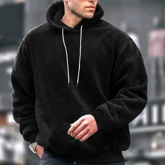 gbyLJF Men's Winter Pullover Loose Comfy Fleece Stand Up Collar Hoodie Solid Color Casual Long Sleeve Plush Sweatshirt