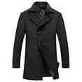 thumbnail image 1 of gbyLJF Men's Woolen Overcoat Business Lapel Warm Jacket Mid-length Double-breasted Button Coat with Pocket, 1 of 8
