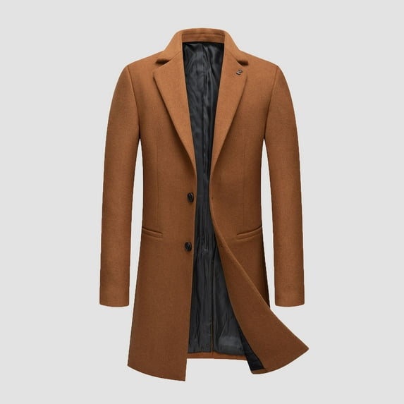 gbyLJF Men's Woolen Overcoat Mid-length Lapel Warm Coat Casual Business Button Down Coat for Autumn and Winter