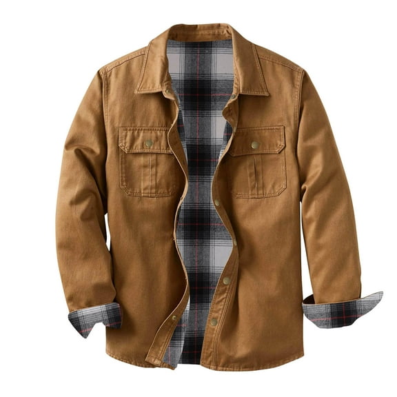 gbyLJF Men's Workwear Jackets Long Sleeve Double Pockets Turndown Collar Tops Coats Casual Button Down Blouse Cardigan