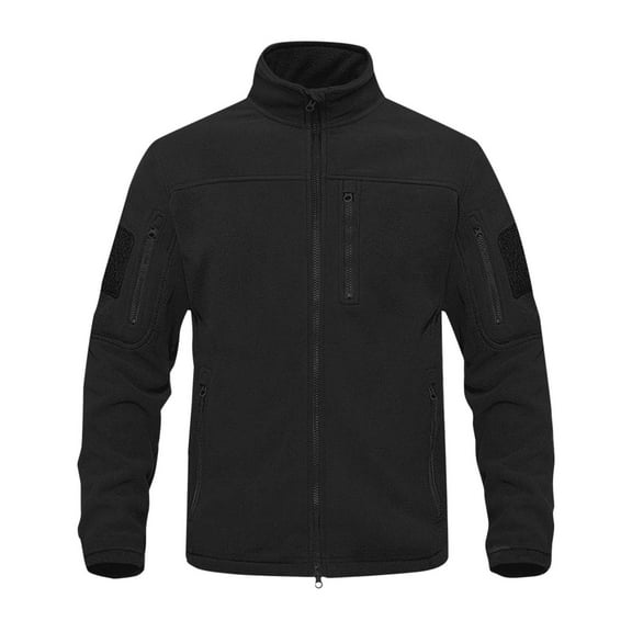 gbyLJF Men's Zip Up Fleece Jacket Solid Color Stand Collar Long Sleeve Cardigan Casual Loose Fit Warm Coat with Multi-pocket