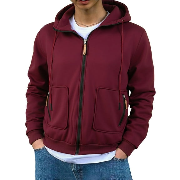 gbyLJF Men's Zipper Hoodie Jacket Casual Loose Solid Color Drawstring top Long Sleeved Hooded Sweatshirt with Pockets