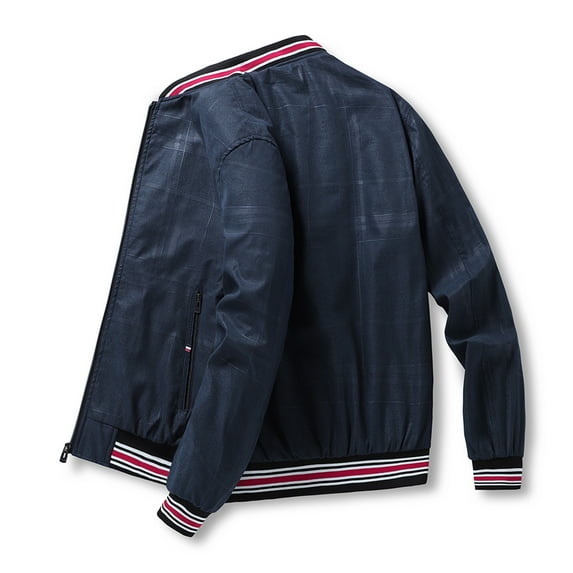 gbyLJF Men's Zipper Jacket Casual Loose Fit Vintage Striped Collar Top Windproof and Waterproof Coat with Pockets