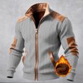 thumbnail image 1 of gbyLJF Men's Zipper Jackets Long Sleeve Leather Patchwork Tops Coats Fleece Stand Up Collar Color Blocked Jacket with Pockets, 1 of 5