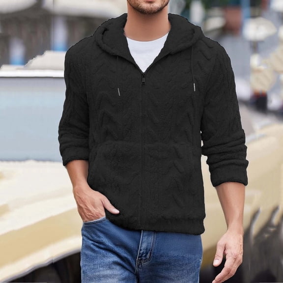gbyLJF Men's Zipper Sweaters Cardigan Solid Color Fleece Jackets Casual Loose Fit Long Sleeve Knitted Fuzzy Coats with Pockets