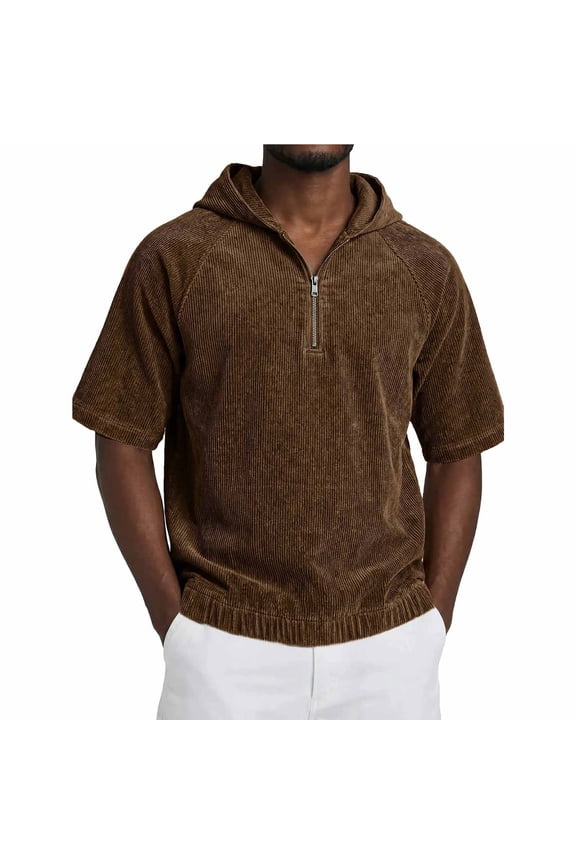 Mens Button Up Corduroy Shirt Jacket Solid Color Short Sleeve Turndown Collar Tops Lightweight Shirts Cardigan with Pockets