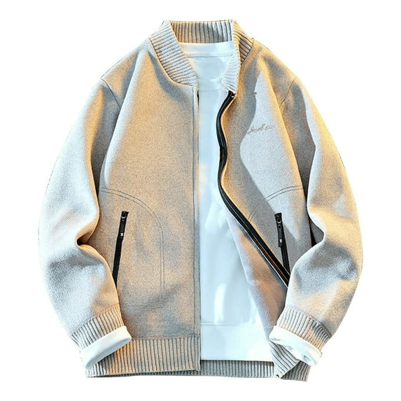 gbyLJF Mens Cardigan Sweater Casual Long Sleeve Solid Color Coat Full Zip Stand Up Collar Knitted Cardigans with Pocket