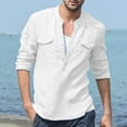 thumbnail image 1 of gbyLJF Mens Casual Shirts Long Sleeve Half Button Down Round Neck Blouse Solid Color Open Front Loose Fit Shirt, 1 of 4