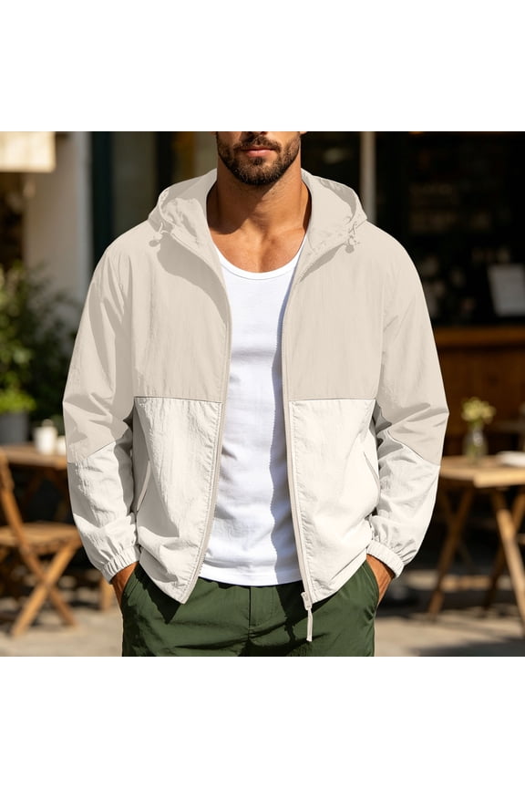 Mens Color Block Windbreaker Jacket Lightweight UPF 50+ Waterproof Rain Jackets