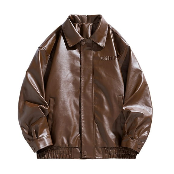 gbyLJF Mens Faux Leather Jackets Vintage Loose Solid Color Long Sleeve Coats Turndown Collar Jacket with Pockets