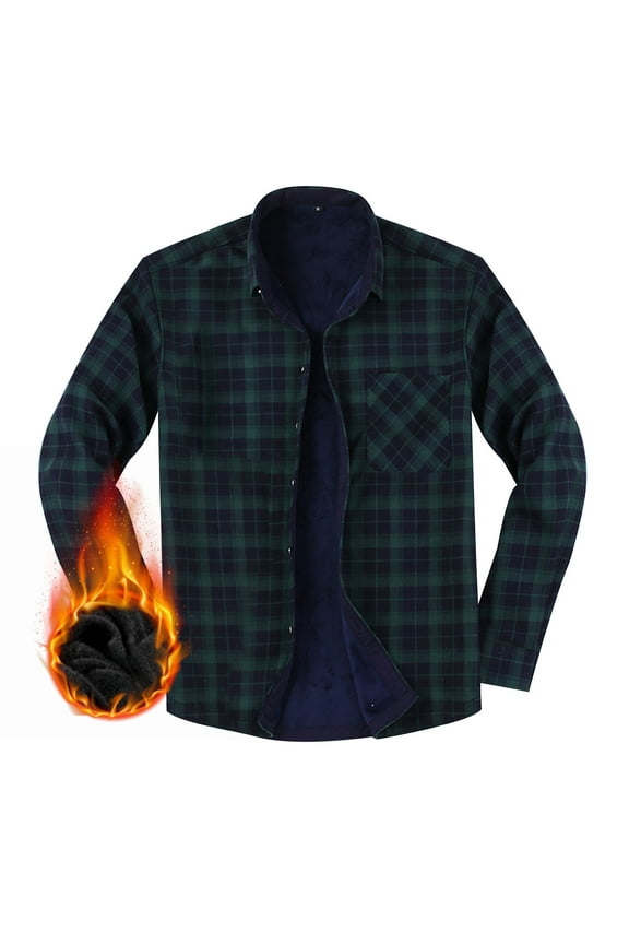 Mens Flannel Shirts Long Sleeve Plaid Jacket Turndown Thermal Button Down Casual Soft Shirt