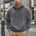 thumbnail image 1 of gbyLJF Mens Fuzzy Hoodie Double-sided Fleece Solid Color Long Sleeve Hooded Sweatshirt Round Neck Pullover Tops with Pocket, 1 of 9
