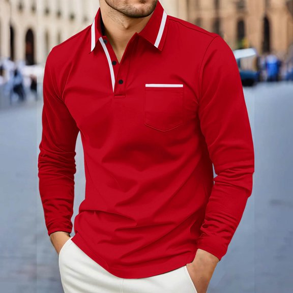 gbyLJF Mens Golf Tops Long Sleeve Lapel Solid Color Slim Fit Blouse Quarter Button Business Casual Shirt with Pocket