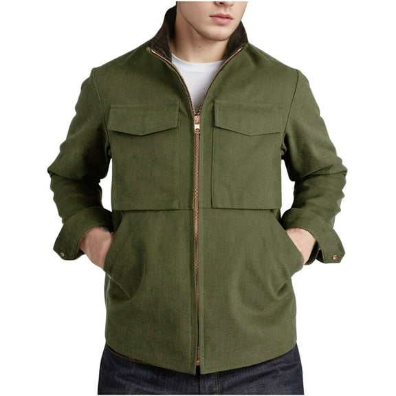 gbyLJF Mens Jackets Fashion Outdoor Hiking Work Jackets Multiple Pockets Classic Mens Casual Lightweight Loose Fit Standing Collar Coats