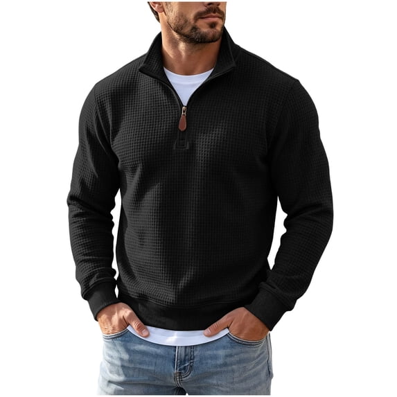 gbyLJF Mens Knit 1/4 Zip Pullover Solid Color Base Layer Sweater Long Sleeve Casual Tops Fall Winter Trendy Clothes