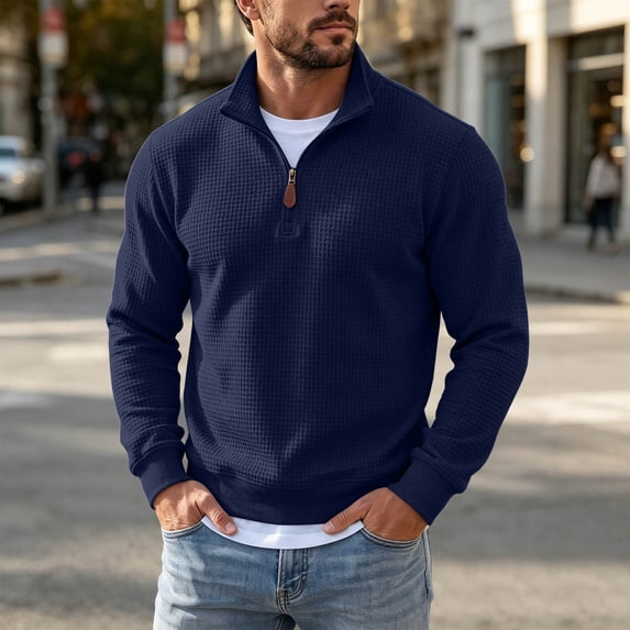 gbyLJF Mens Knit 1/4 Zip Pullover Solid Color Base Layer Sweater Long Sleeve Casual Tops Fall Winter Trendy Clothes