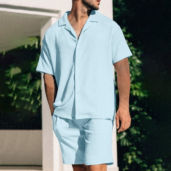 gbyLJF Mens Matching Shirt and Shorts Set Button Down Short Sleeve 2 Piece Outfits Summer Vacation Mens Clothes Set
