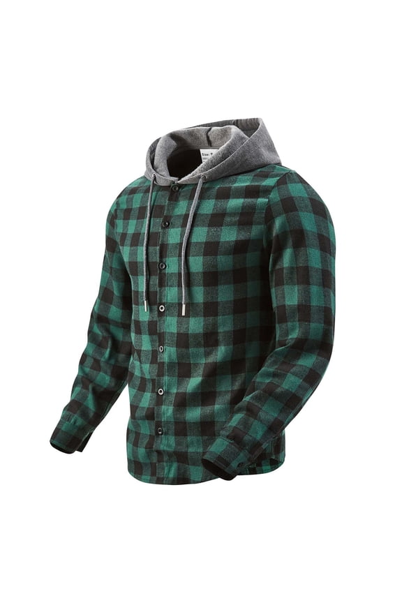 Mens Open Front Hoodie Checked Long Sleeve Hooded Fleece Tops Button Down Coats Winter Fleece Lined Hooded Jackets