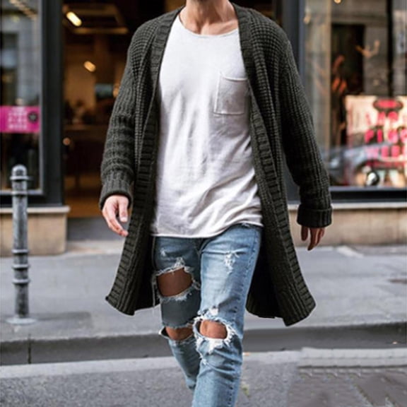 gbyLJF Mens Open Front Sweater Long Sleeve V-neck Solid Color Knitted Cardigan Casual Comfy Loose Long Coats Winter Swaeters Jackets