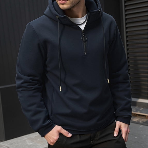 gbyLJF Mens Quarter Zipper Pullover Sweaters Long Sleeve Fleece Hooded Sweatshirts Warm Winter Solid Color Pocket Hoodie