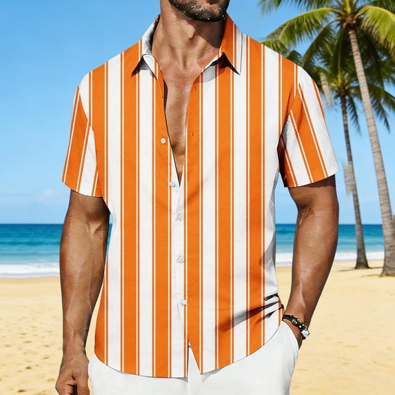 gbyLJF Mens Short Sleeve Button Down Shirts Casual Striped Open Front Collared Tops Beach Travel Summer Shirts for Men