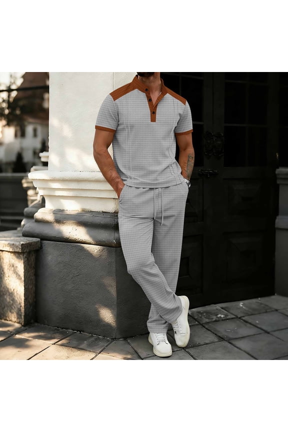 Mens Summer 2 Piece Outfits Short Sets Solid Color 1/4 Zip Shirts and Loose Fit Pant Casual Spring Clothes