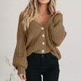 thumbnail image 1 of gbyLJF Open Front Cardigans for Women Long Sleeve Button Down Knitted Sweater Casual Loose V-neck Short Sweater Coat, 1 of 5