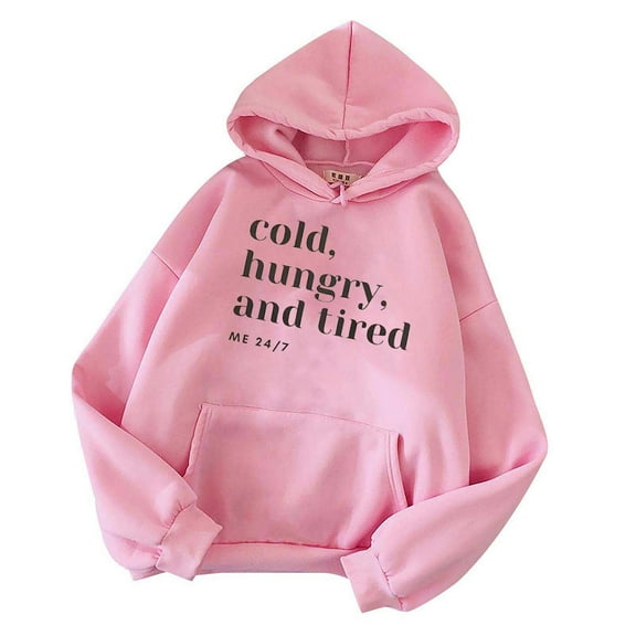 gbyLJF Oversized Graphic Print Hoodies for Women Lightweight Sweatshirt Trendy Fleece Pocket Pullover Tops A03_Pink L