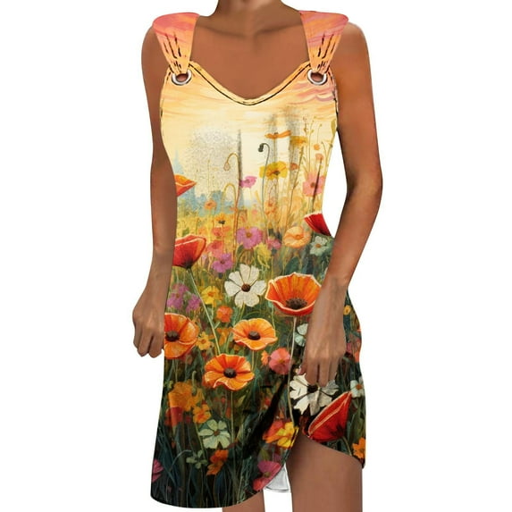 gbyLJF Pleated Strapless Dress Flowy Floral Dress Fringe Dress for Women A Line Formal Dress Orange L