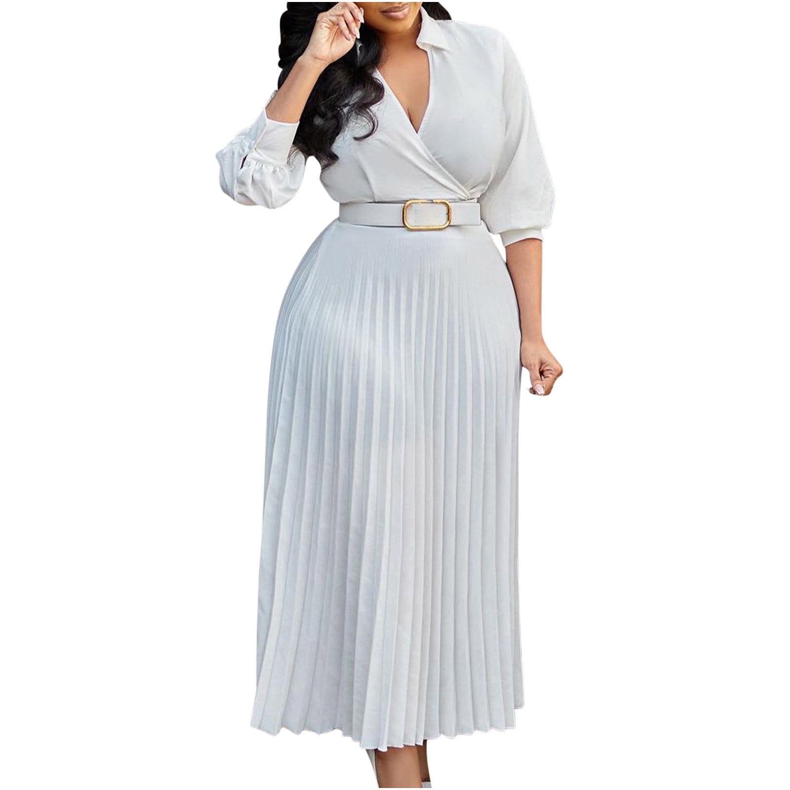 gbyLJF Plus Size Chiffon Dress Flowy Summer Dress Plunge Neck Dress for Women Boho Dress Women White 3XL