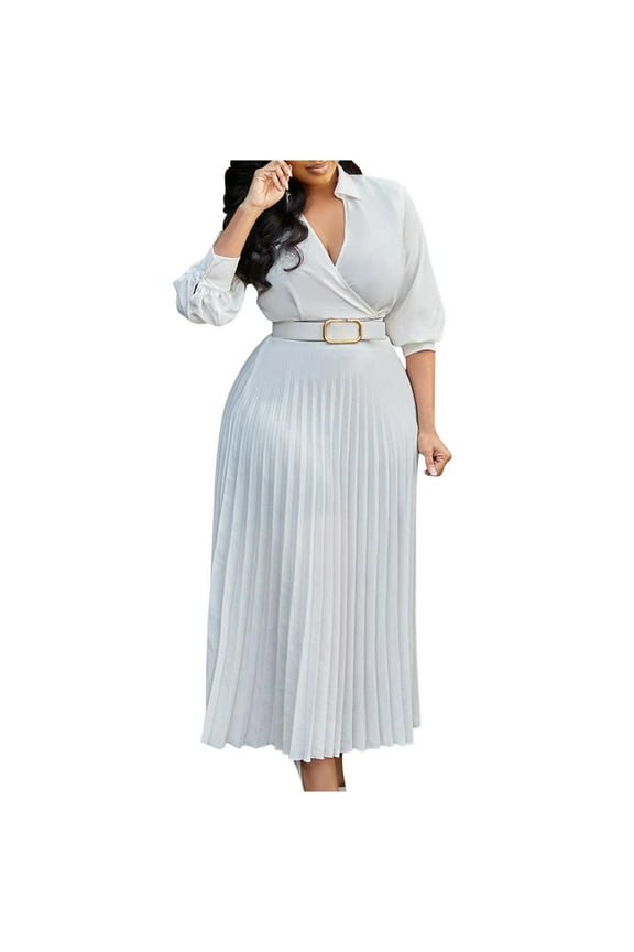 Plus Size Chiffon Dress Flowy Summer Dress Plunge Neck Dress for Women Boho Dress Women White XL