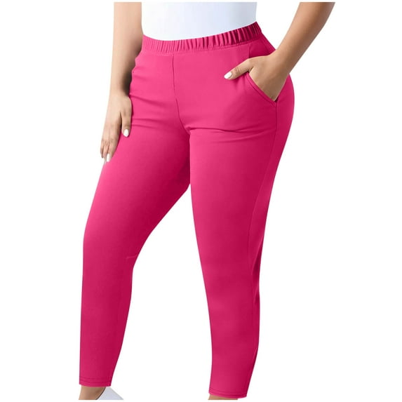 gbyLJF Plus Size Pants for Women Solid Color Elasitic Waist Long Pants with Pockets Casual Leggings Yoga Pant L-5XL