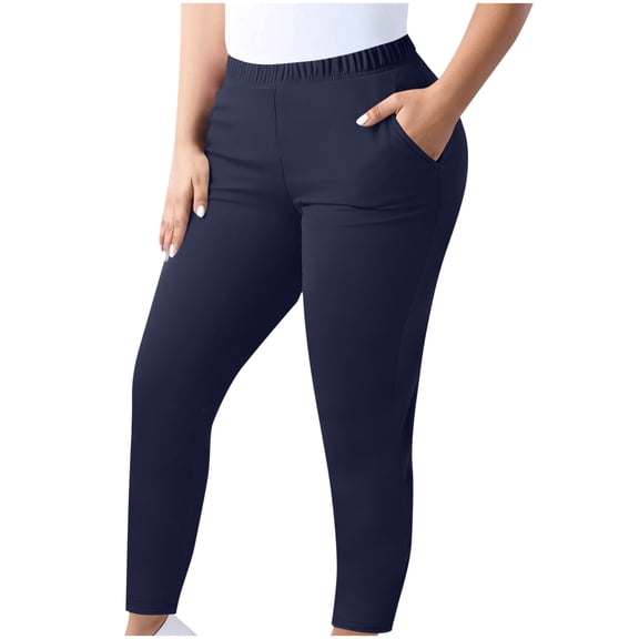 gbyLJF Plus Size Pants for Women Solid Color Elasitic Waist Long Pants with Pockets Casual Leggings Yoga Pant L-5XL