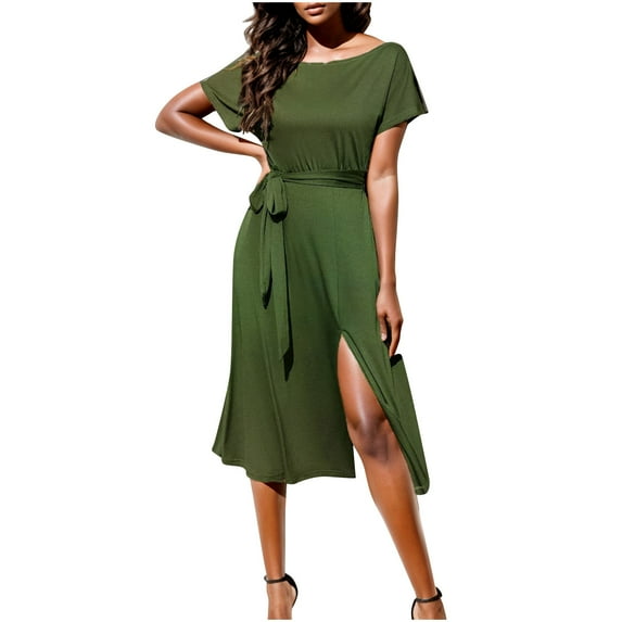 gbyLJF Plus Size Plaid Dress Womens Floral Dress Wrap Dress with Pockets Summer Print Dress Green L
