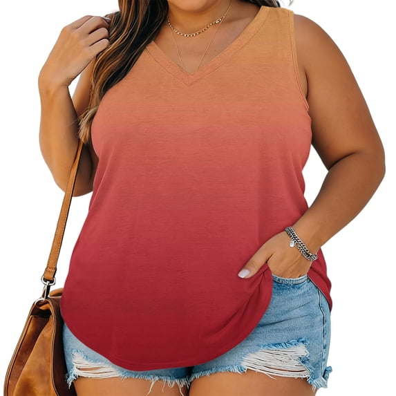 gbyLJF Plus Size Tank Tops for Women Loose Fit V Neck Flowy Sleeveless Summer Shirts Lightweight Spring Casual Vacation Blouses