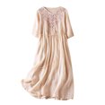 thumbnail image 1 of gbyLJF Plus Size Tie Dye Dress Linen Summer Dress Casual Holiday Dress Dress for Homecoming Beige L, 1 of 3