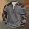 thumbnail image 1 of gbyLJF Quarter Zip Pullover for Men Midweight Camouflage Printed Round Neck Top Vintage Casual Long Sleeve Sweatshirts, 1 of 3